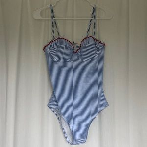 JCREW pinstripe bustier swimsuit